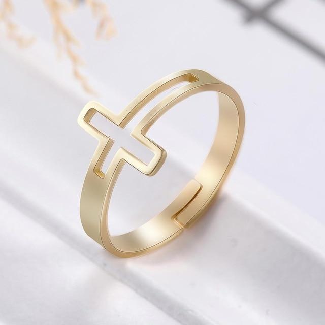 Stainless Steel Cross Rings – Rose Gold, Silver & Yellow Gold