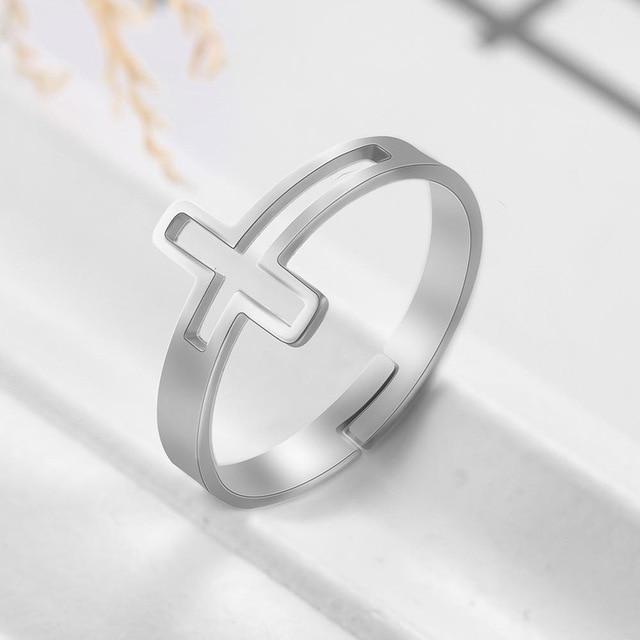 Stainless Steel Cross Rings – Rose Gold, Silver & Yellow Gold