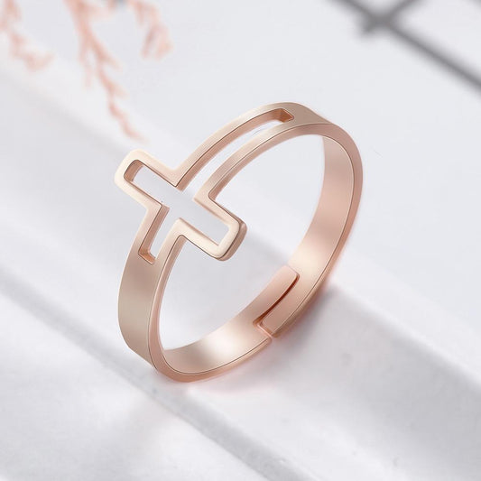 Stainless Steel Cross Rings – Rose Gold, Silver & Yellow Gold