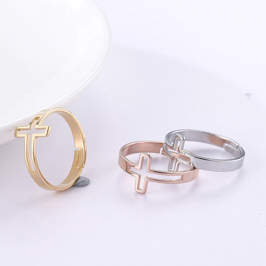 Stainless Steel Cross Rings – Rose Gold, Silver & Yellow Gold